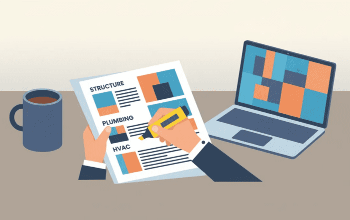 Homebuyer highlighting and organizing a home inspection report into categories