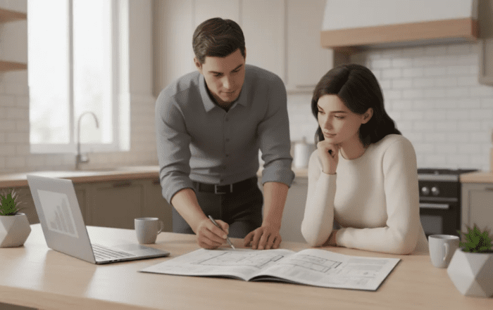 Inspector and homeowner reviewing a detailed inspection report together