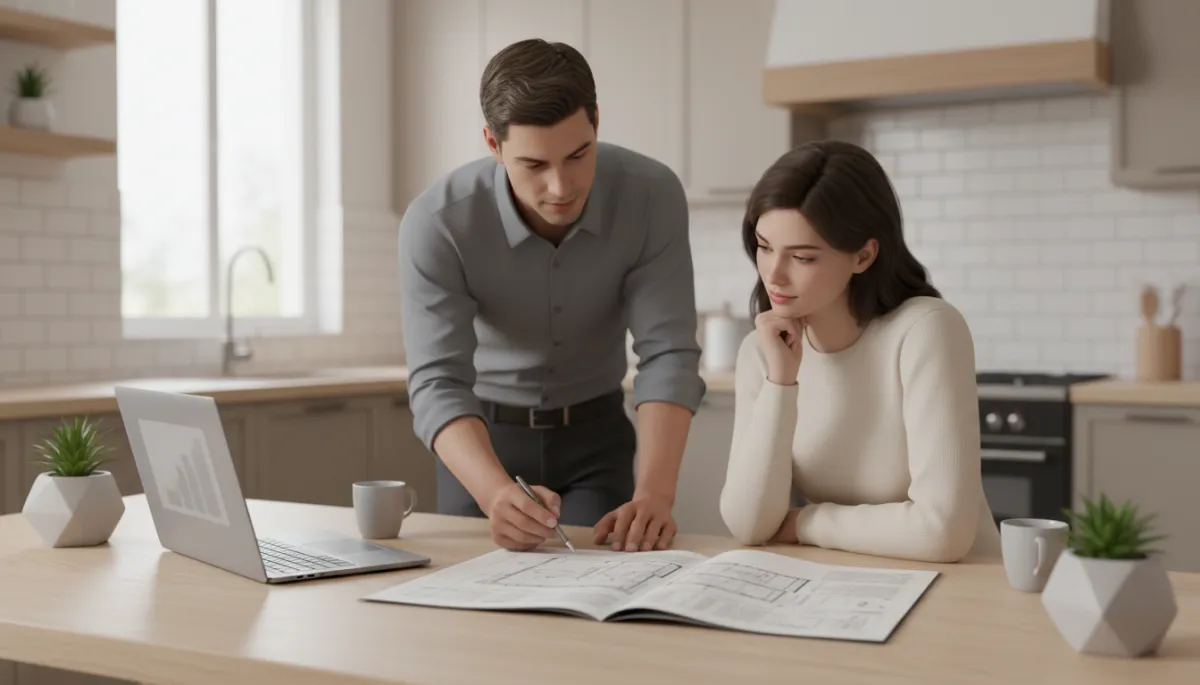 Inspector and homeowner reviewing a detailed inspection report together